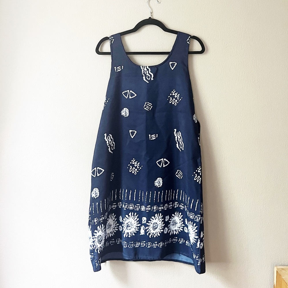 Vintage navy abstract geo dress with belt
